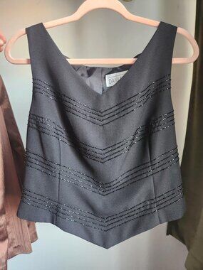 Vintage Dani Max Womens Black Beaded V-Neck Sleeveless Lined Vest SZ 12